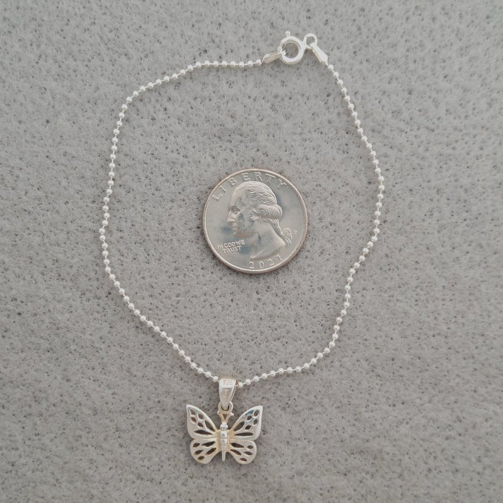 Anklet 925 Sterling Silver Chain and Butterfly Charm